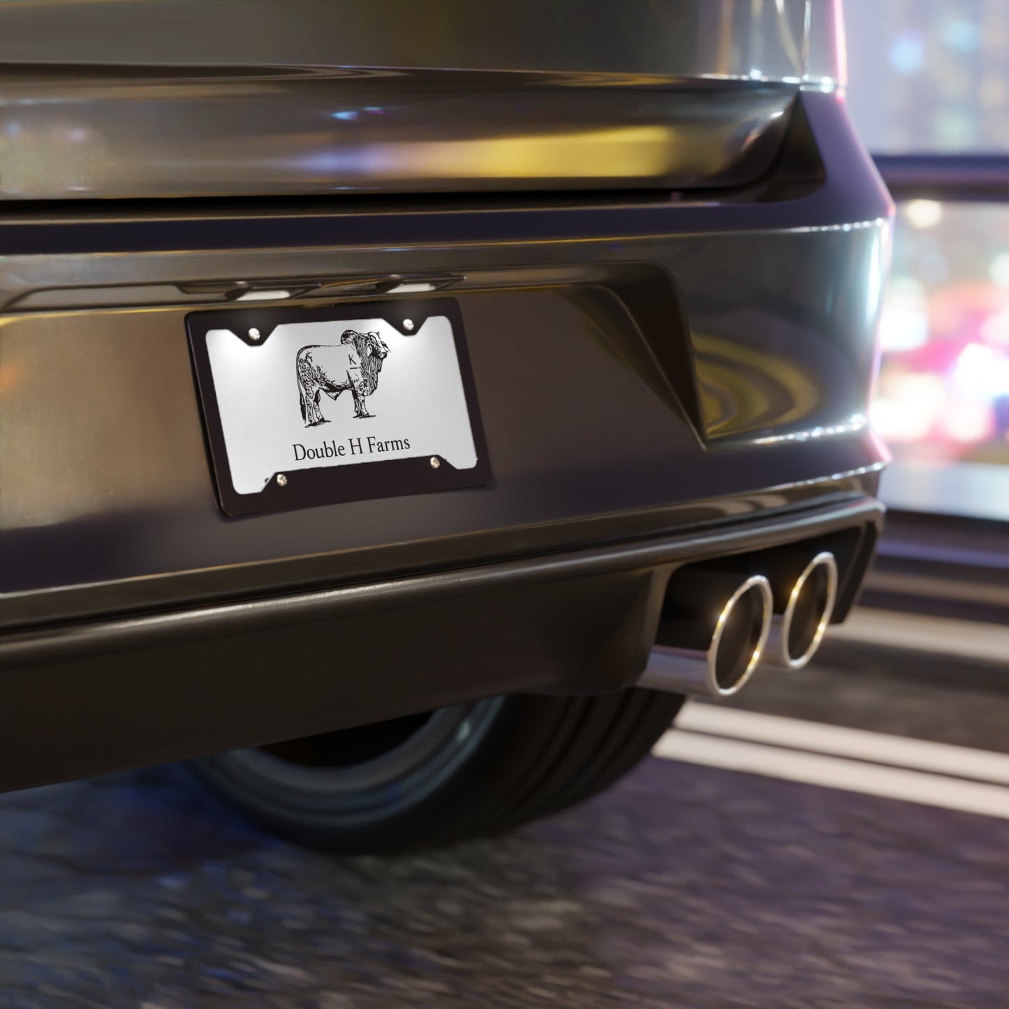 Custom Farm Vanity Plate – 'Double H Farms' Cattle Illustration License Plate