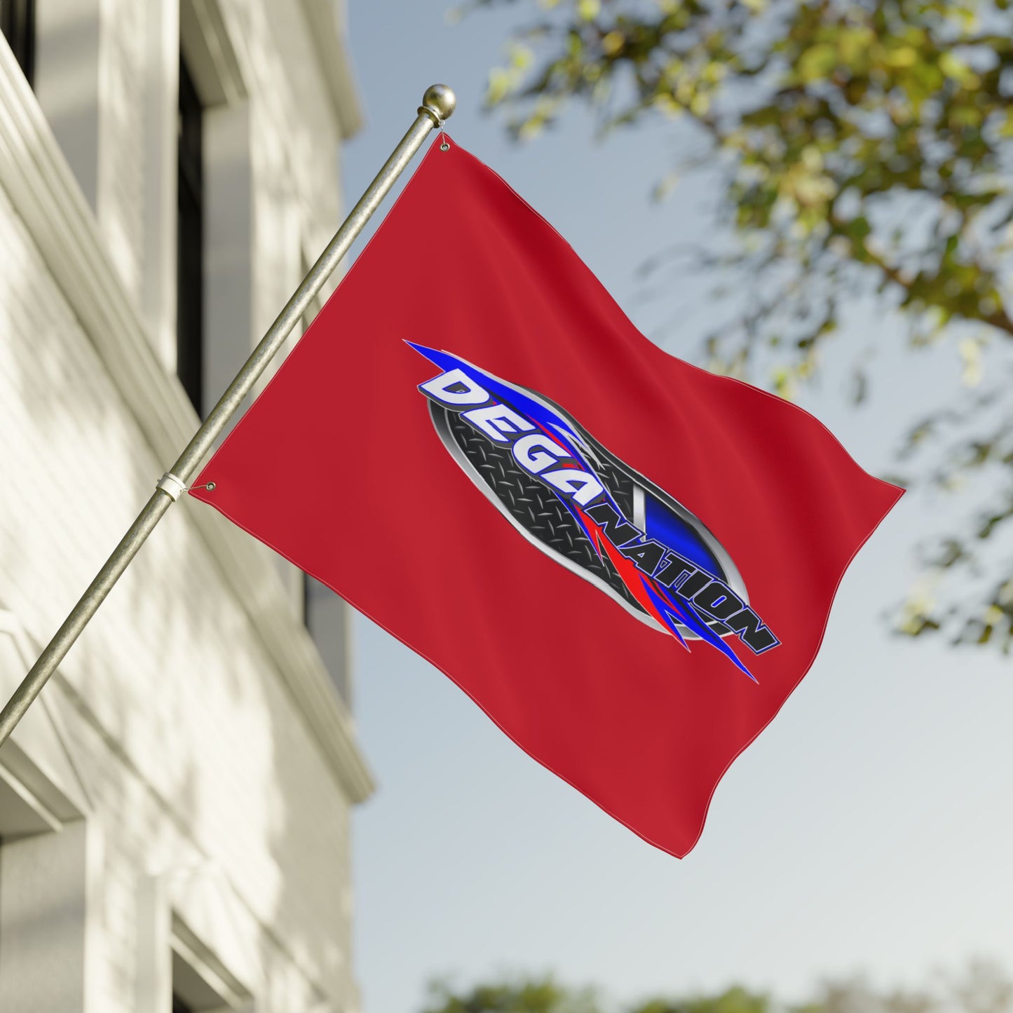 Deganation Racing Flag — Double-Sided Red Motorsport Banner