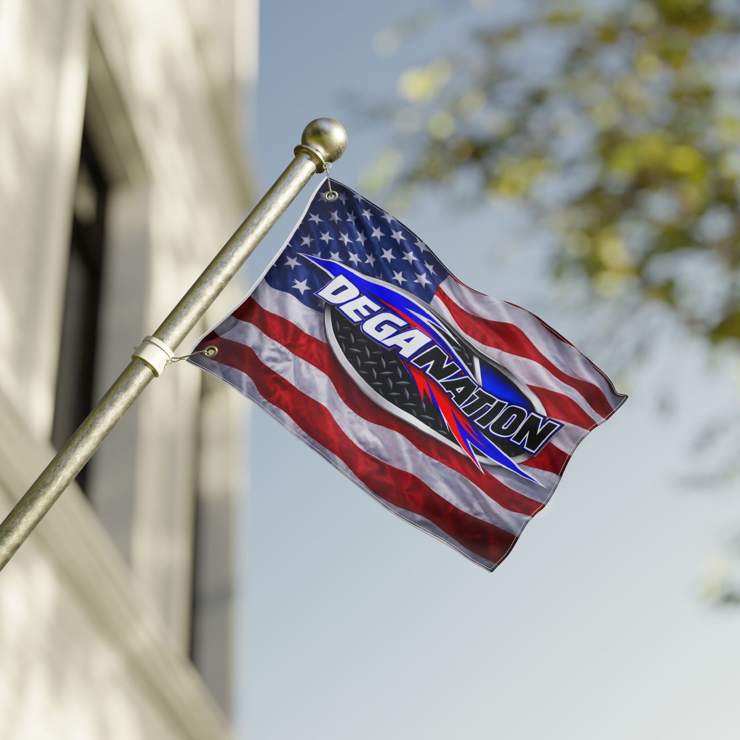 DEGA Nation American Flag — Double-Sided Racing Fan Flag