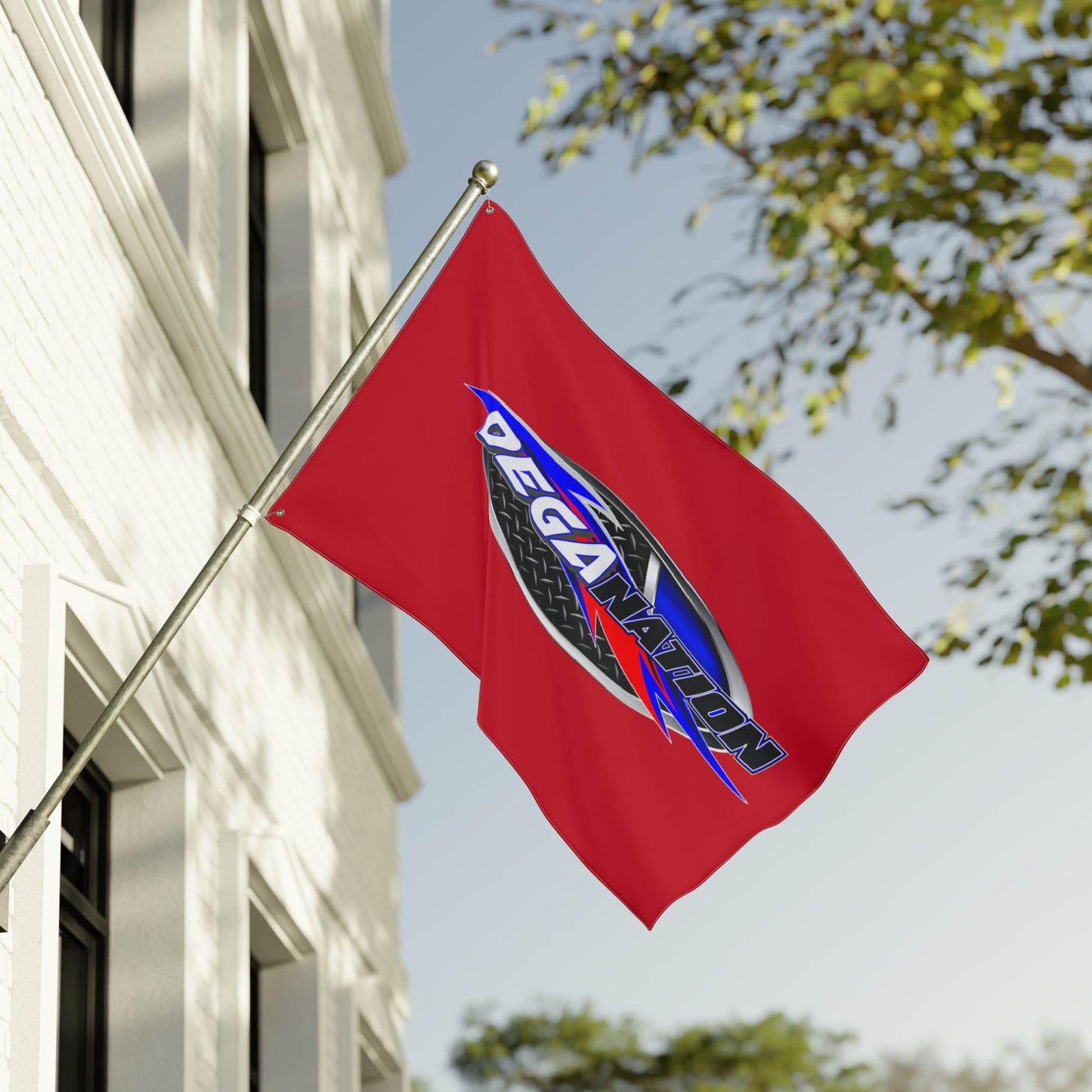 Deganation Racing Flag — Double-Sided Red Motorsport Banner