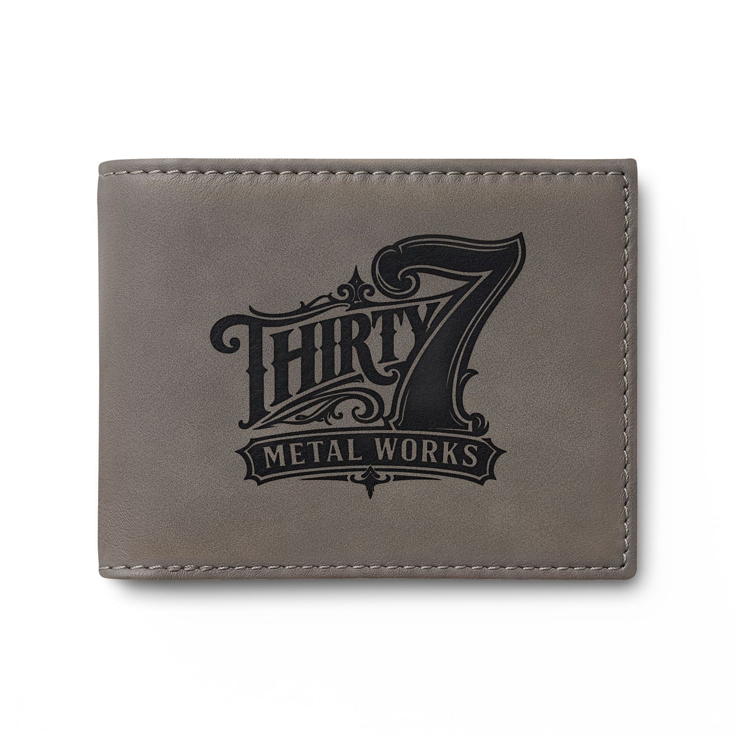 Grey Bi-Fold Wallet — Embossed 'Thirty7' Vintage Logo