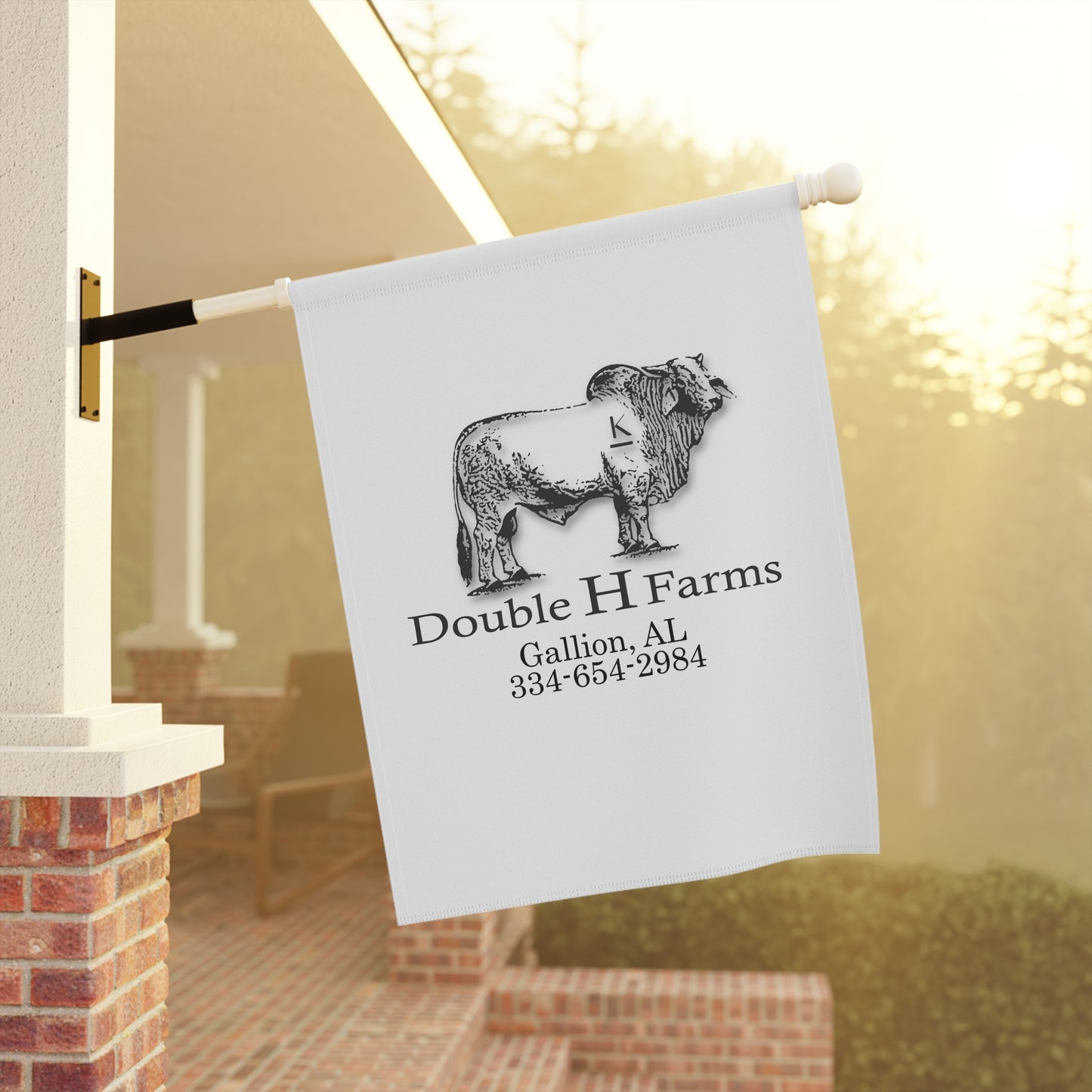 Farmhouse Garden Flag — Double H Farms Logo (Custom Address & Phone)