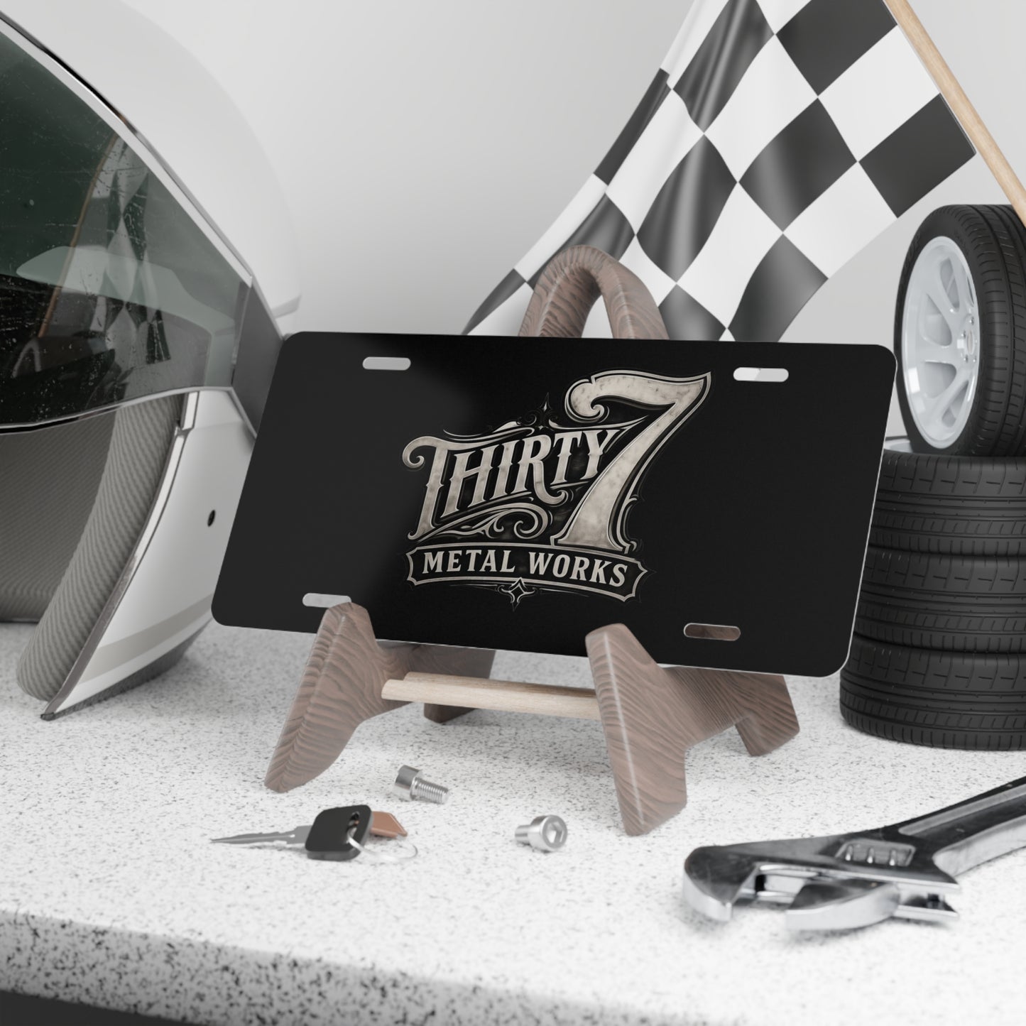 Vanity Plate - 'Thirty 7 Metal Works' Retro Garage License Plate