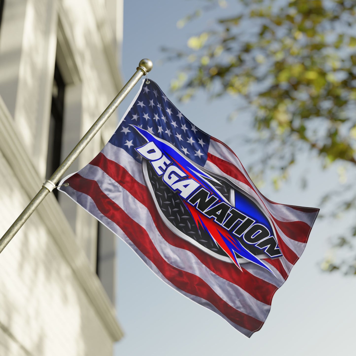 DEGA Nation American Flag — Double-Sided Racing Fan Flag
