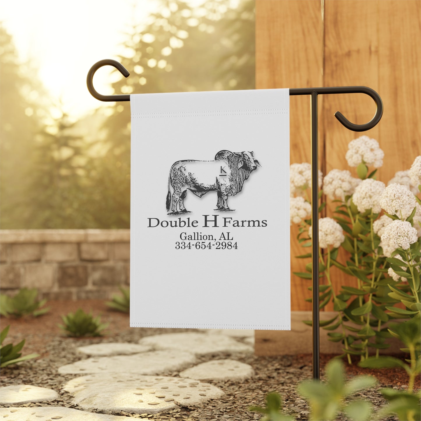Farmhouse Garden Flag — Double H Farms Logo (Custom Address & Phone)