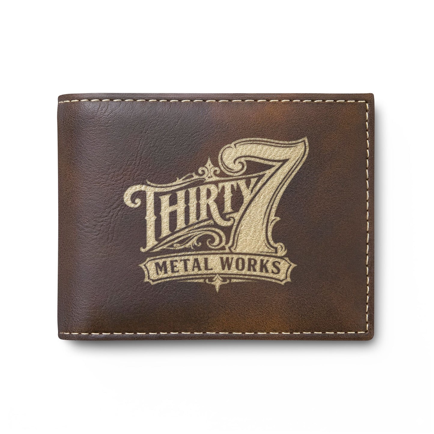 Grey Bi-Fold Wallet — Embossed 'Thirty7' Vintage Logo