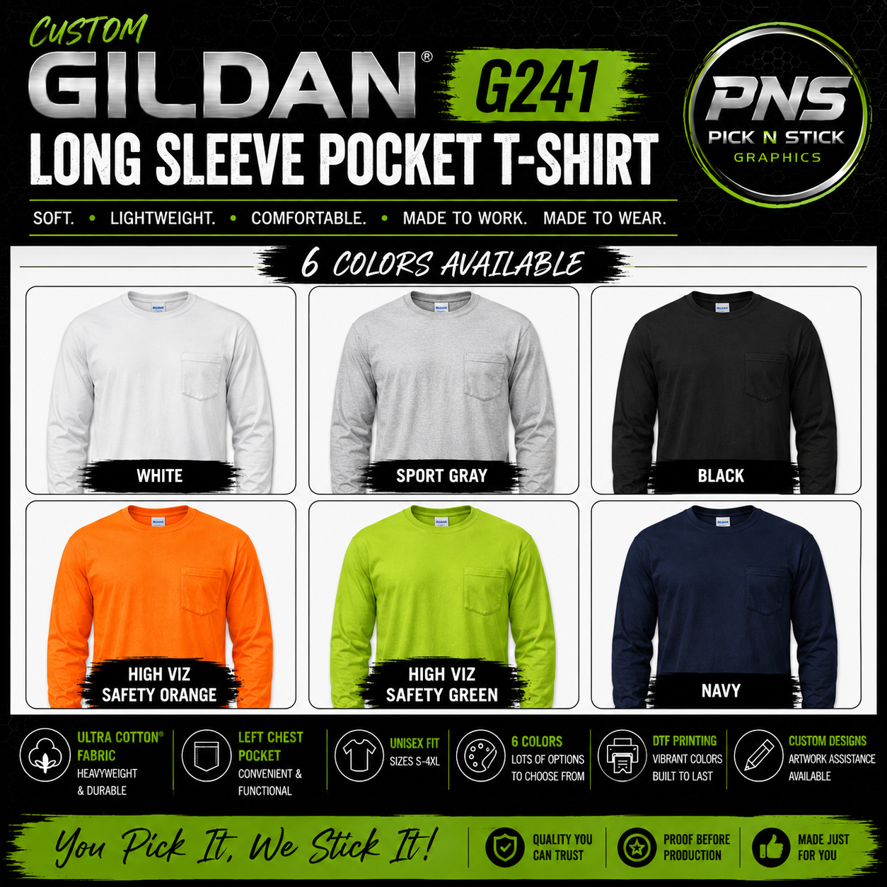 Custom Gildan Ultra Cotton® Long Sleeve Pocket T-Shirt – G241