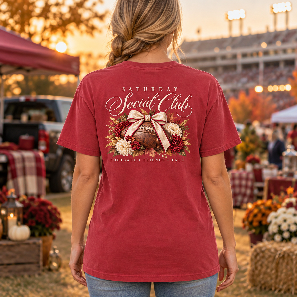 Saturday Social Club Football Tee – Crimson